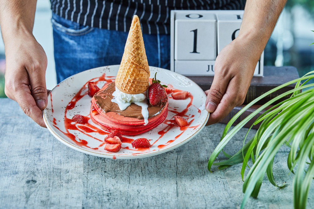 Ice cream cone on a plate